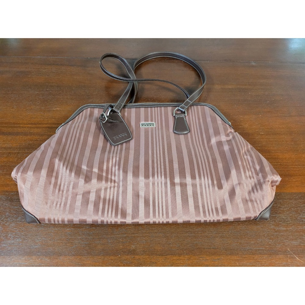 Ricardo Elite Tote Bag Womens Large Brown Striped Floral Lining Travel Bag